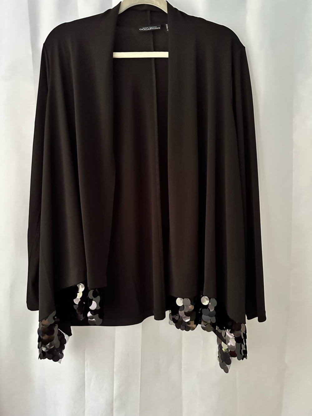 Susan Graver Occasions Open Front Black Sequin Jacket XS/S Evening Glam